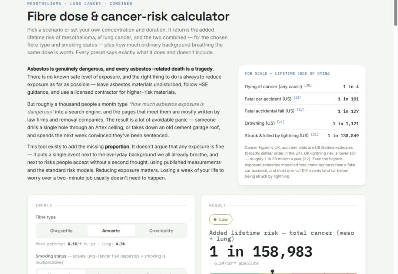 How Much Asbestos Exposure Is Dangerous Launches Free 2026 Calculator Scoring 59 Real-World Asbestos Exposure Scenarios